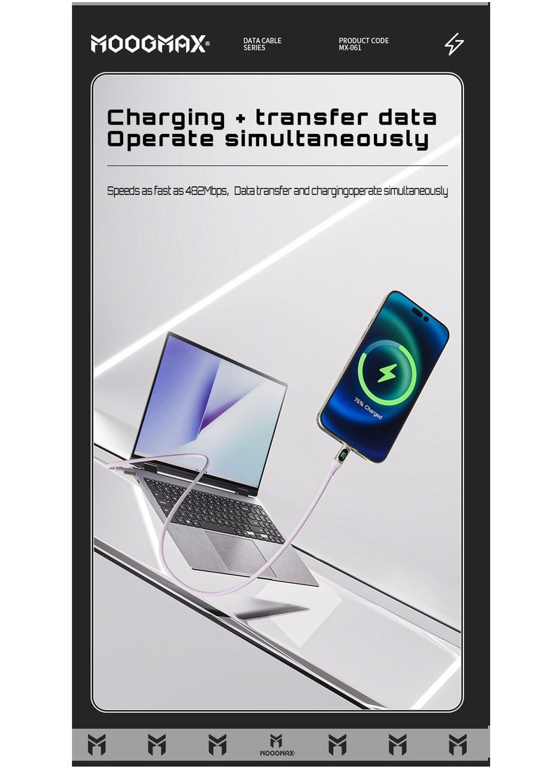 MOOGMAX - Type-C to Type-C Cable made of soft and strong silicon and digital display of charging watt Supports fast charging PD until 60W, 1M length, Compatible with Iphone 15 series, Samsung  and Huawei phones - Image 1