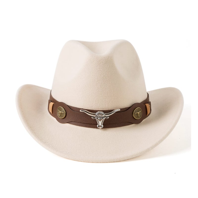 Gossifan Classic Womens Western Cowboy Cowgirl Hats with Wide Belt Light Sand - Image 1