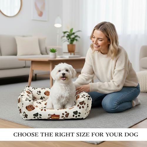 SITSNOOZE Plush Winter Lounger Dog Bed Large & Cat Bed Furniture, Water Resistant Indoor & Outdoor Lounger, Pet Bed for Dogs & Cats, Comfortable & Durable | Colour: Green Printed (Beige Printed, M) - Image 2