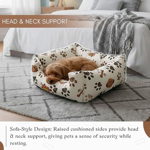 SITSNOOZE Plush Winter Lounger Dog Bed Large & Cat Bed Furniture, Water Resistant Indoor & Outdoor Lounger, Pet Bed for Dogs & Cats, Comfortable & Durable | Colour: Green Printed (Beige Printed, M) - Image 4