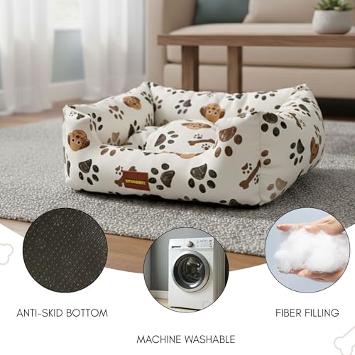 SITSNOOZE Plush Winter Lounger Dog Bed Large & Cat Bed Furniture, Water Resistant Indoor & Outdoor Lounger, Pet Bed for Dogs & Cats, Comfortable & Durable | Colour: Green Printed (Beige Printed, M) - Image 5