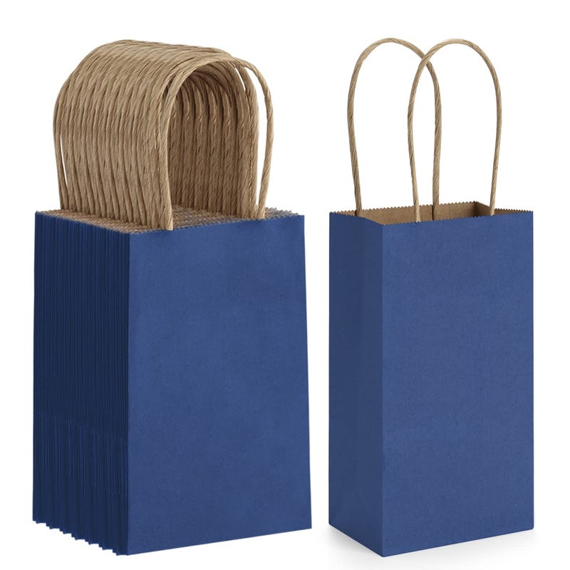 BagDream 100Pack 35x24x67 Inches SmallKraftPaperGiftBags with Handles BulkMiniPartyFavorGiftBags Recyclable Tiny Navy Blue Paper Sacks for Samples Candy