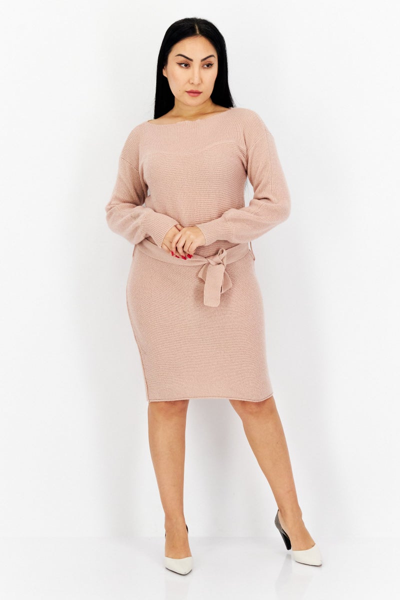 Mohito Women Belted Knitted Midi Dress, Pink - Image 2