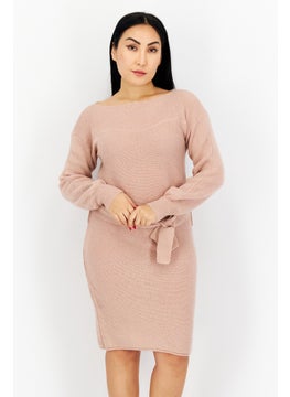 Mohito Women Belted Knitted Midi Dress, Pink  - Image 1