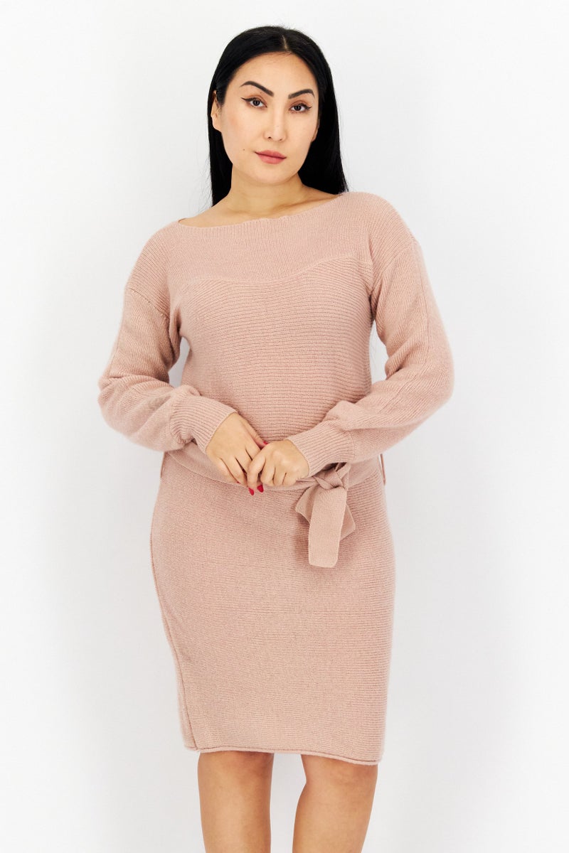 Mohito Women Belted Knitted Midi Dress, Pink - Image 1