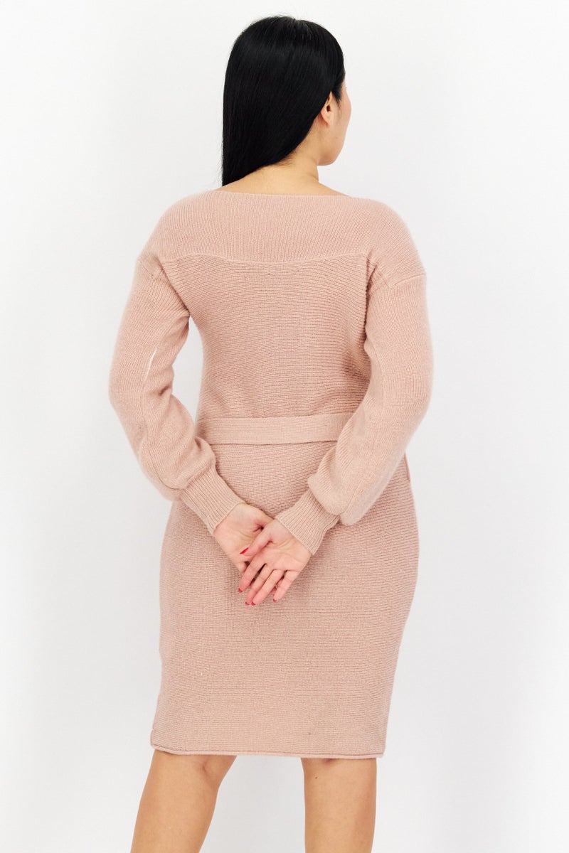 Mohito Women Belted Knitted Midi Dress, Pink - Image 4