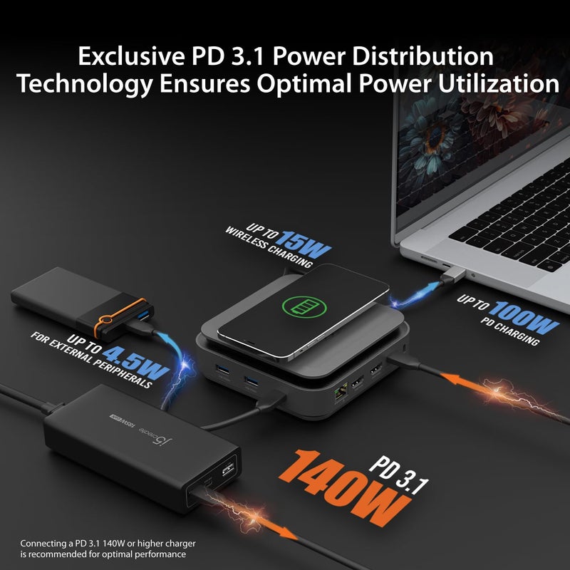 j5create USB-C Dock Dual 4K HDMI - Supports Dual Extended 4K Display for Windows and M1/M2/M3 MacBook, Built-in 15W Magnetic Wireless Charger, USB-A x 2, USB-C x 2, Gigabit ethernet (JCD3199) - Image 5