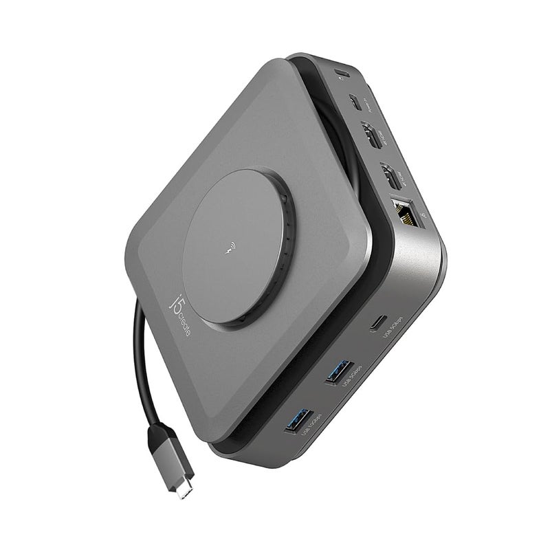 j5create USB-C Dock Dual 4K HDMI - Supports Dual Extended 4K Display for Windows and M1/M2/M3 MacBook, Built-in 15W Magnetic Wireless Charger, USB-A x 2, USB-C x 2, Gigabit ethernet (JCD3199) - Image 1