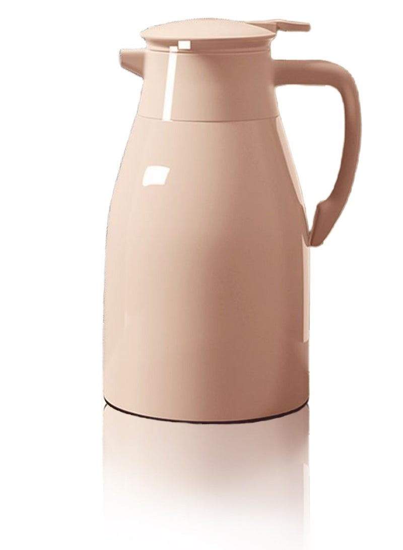 زجاجة ترمس كبيرة سعة 1 لتر - عزل من 7 طبقات للاحتفاظ بالحرارة لفترة طويلة، فوهة مقاومة للغبار، زر ضغط مريح للصب، مادة آمنة على الطعام، مثالية للشاي والقهوة والأنشطة الخارجية (لون قهوة فاتح) - Image 1