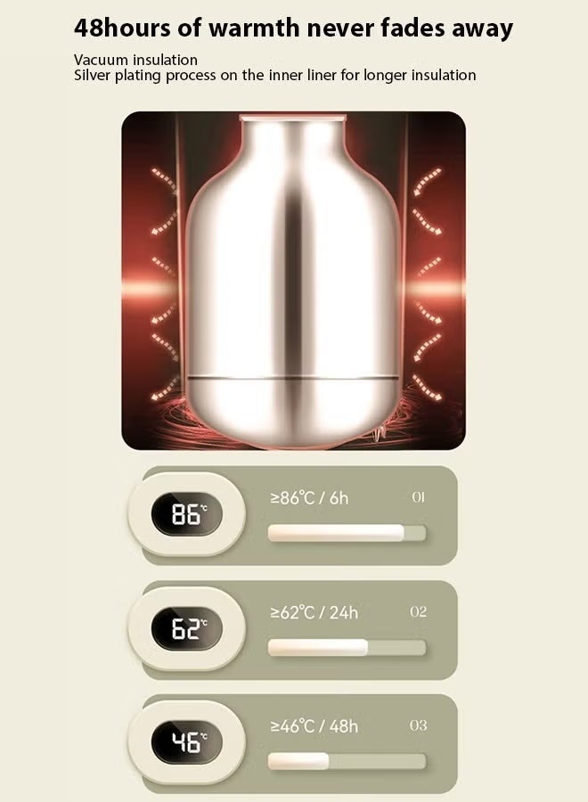 زجاجة ترمس كبيرة سعة 1 لتر - عزل من 7 طبقات للاحتفاظ بالحرارة لفترة طويلة، فوهة مقاومة للغبار، زر ضغط مريح للصب، مادة آمنة على الطعام، مثالية للشاي والقهوة والأنشطة الخارجية (لون قهوة فاتح) - Image 3