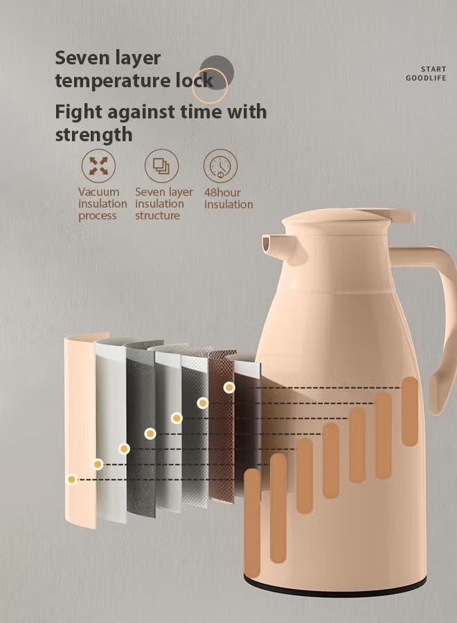 زجاجة ترمس كبيرة سعة 1 لتر - عزل من 7 طبقات للاحتفاظ بالحرارة لفترة طويلة، فوهة مقاومة للغبار، زر ضغط مريح للصب، مادة آمنة على الطعام، مثالية للشاي والقهوة والأنشطة الخارجية (لون قهوة فاتح) - Image 4