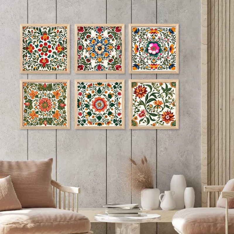 walllane Indian Pichwai Art Framed Painting For Living Room Bedroom Office HotelPainting For Wall Decoration 10 Inch x 10 Inch Set of 6 Artwork 15