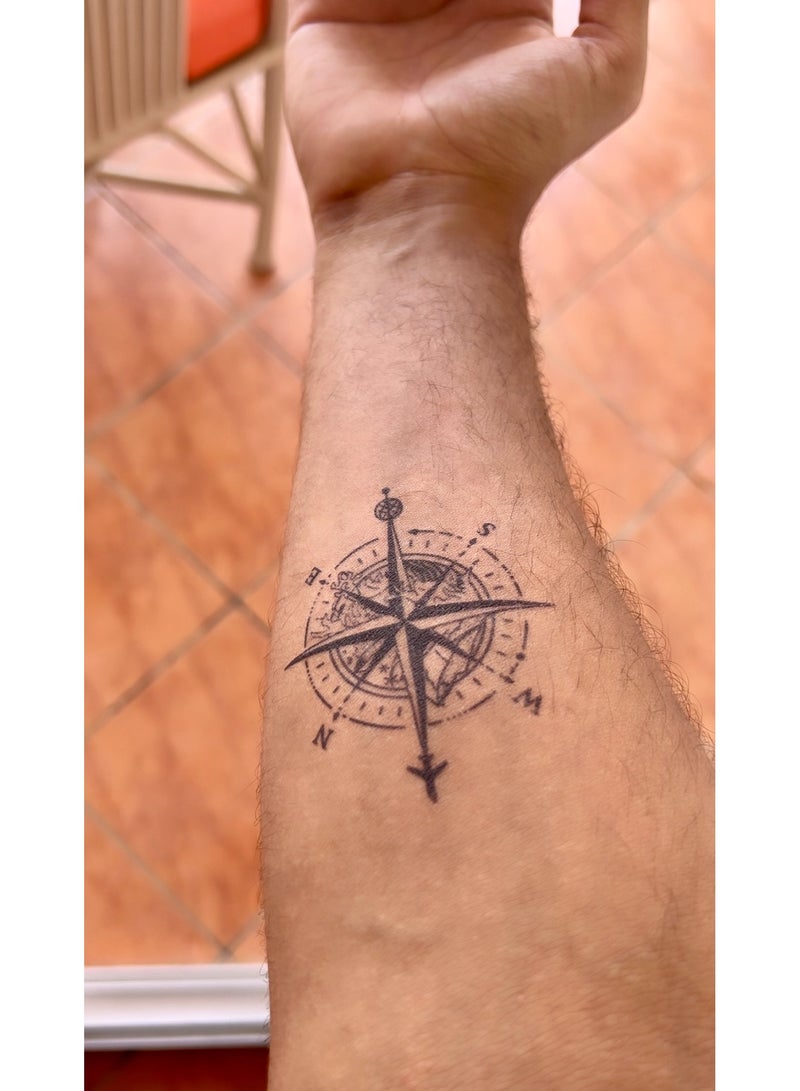 Generic 2 Week Tattoo Semi Permanent Tattoos Compass Sticker, Large Sheet Lasting 2 Weeks Tattoo for Women Girls and Men Realistic Temporary Tattoo Stickers - Image 2