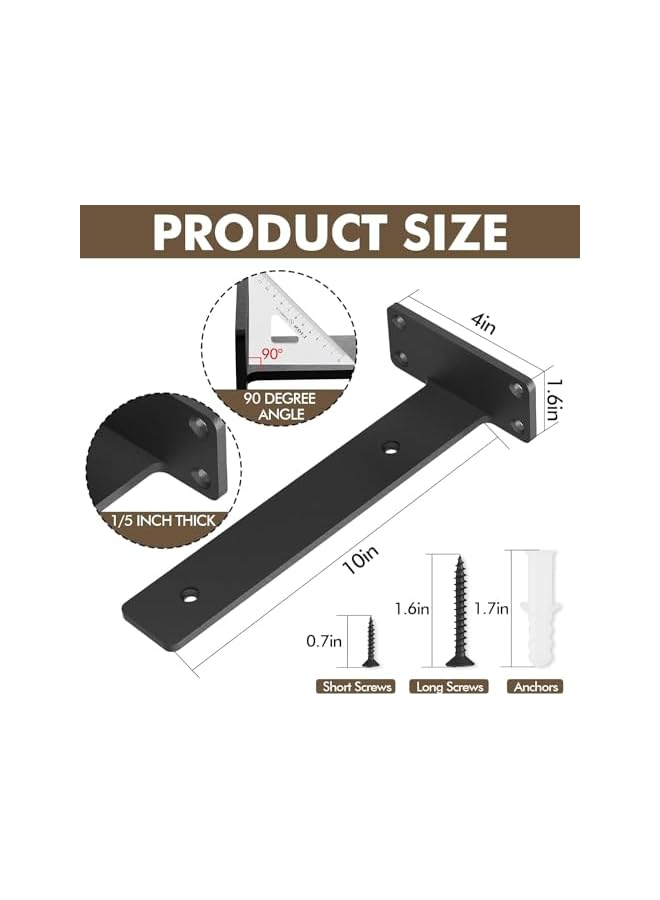 PROMASS promass 2 Pack Heavy Duty Floating Shelf Brackets 10 inch,1/5 inch Thick Black Metal Hidden L Brackets,Rustic Industrial Wall Shelving Supports  - Image 5