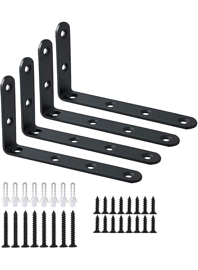 PROMASS promass Corner Brace 4 Pcs Shelf Bracket Heavy Duty Black Steel L Corner Brace, Decorative Joint Angle Bracket for Shelf Shelves Wall Hanging Bracket with Screws (125X75mm(5 InchX3 Inch)  - Image 1