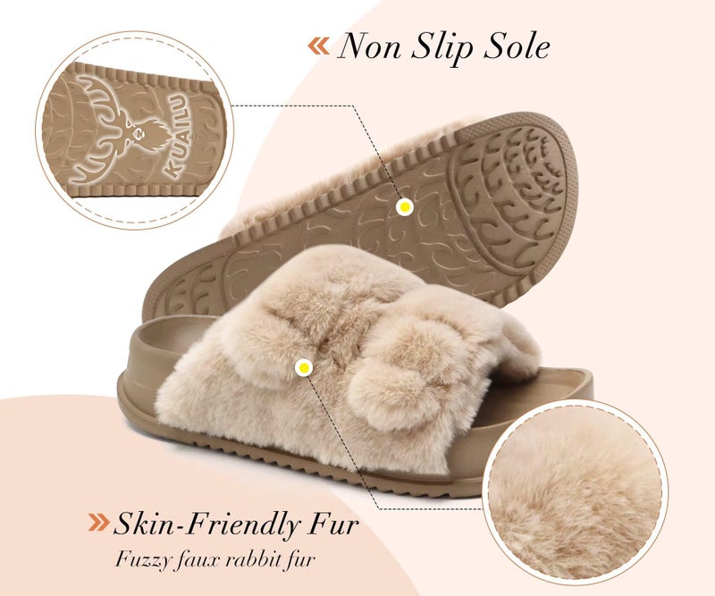KuaiLu Womens Orthotic Slides Fuzzy House Slipper for Woman Open Toe Fluff Slippers with Arch Support Ladies Fashion Platform Soft Cushion Recovery Sandals Size 8 - Image 5