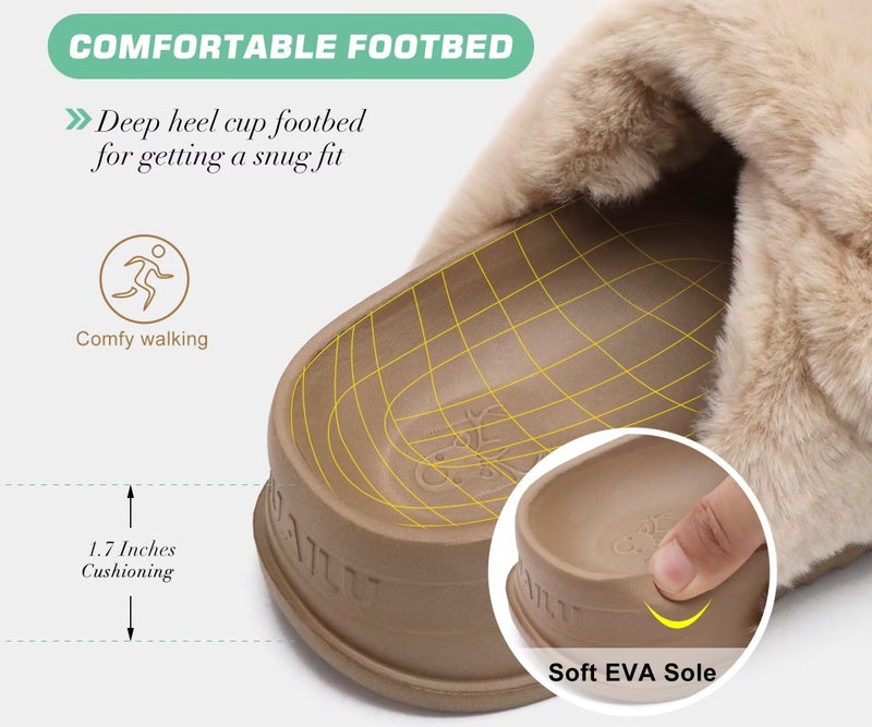 KuaiLu Womens Orthotic Slides Fuzzy House Slipper for Woman Open Toe Fluff Slippers with Arch Support Ladies Fashion Platform Soft Cushion Recovery Sandals Size 8 - Image 4