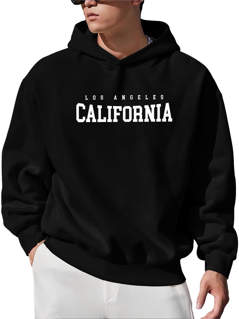 Jump Cuts Mens California Printed Hooded Neck Full Sleeve Black Cotton Fleece Sweatshirt - Image 5