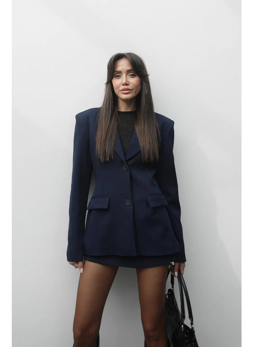 Havoş Navy Blue Vienna Jacket Skirt Set