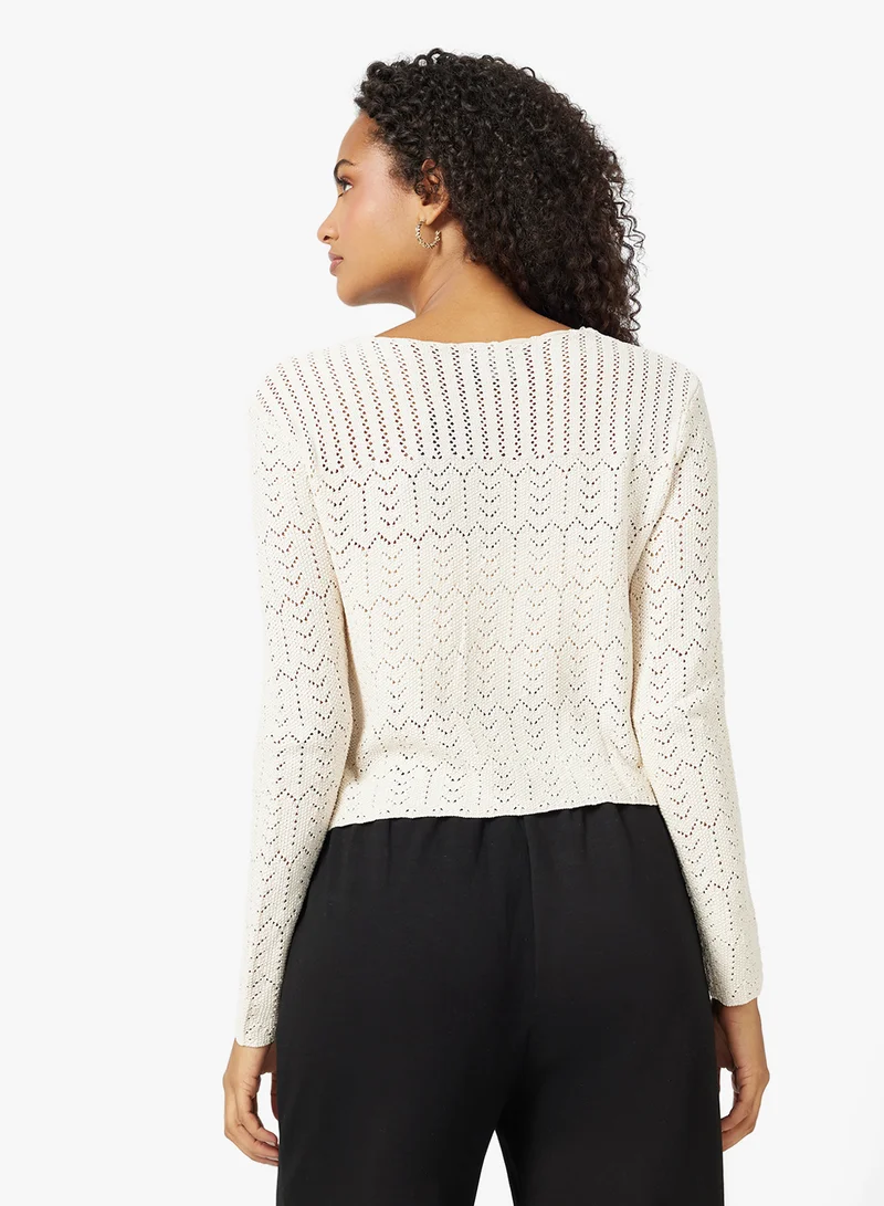 Ginger Knitted Openwork Detail Cardigan