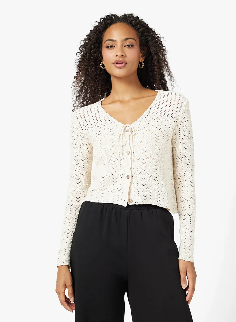 Ginger Knitted Openwork Detail Cardigan