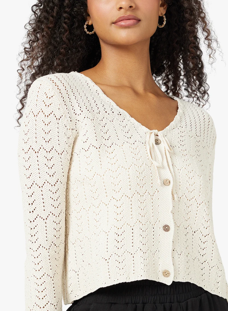 Ginger Knitted Openwork Detail Cardigan