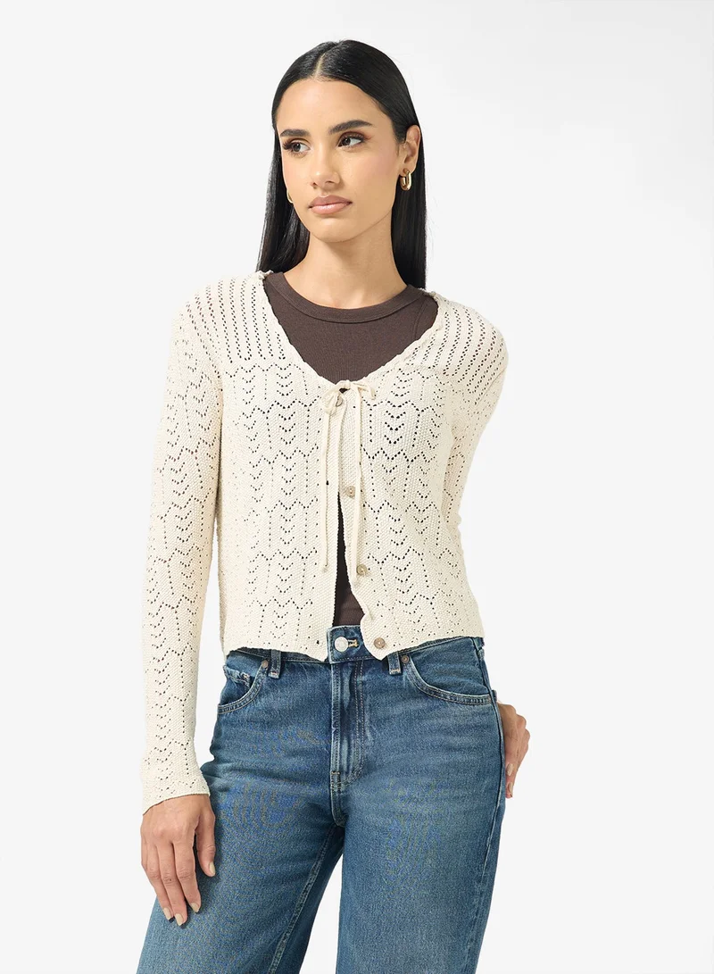Ginger Knitted Openwork Detail Cardigan