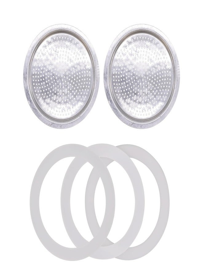 MEFONKOU 6 Cup Coffee Gasket for Bialetti Moka Aluminium Stove Top Espresso Machine Pots Express - 3 Gasket and 2 Stainless Filter - Image 1