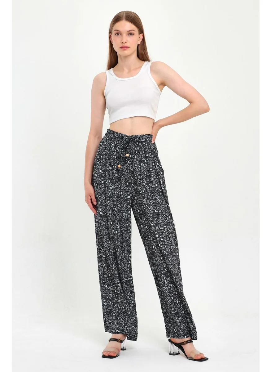 Alexander Gardi Elastic Waist Patterned Palazzo Trousers (B23-0043)