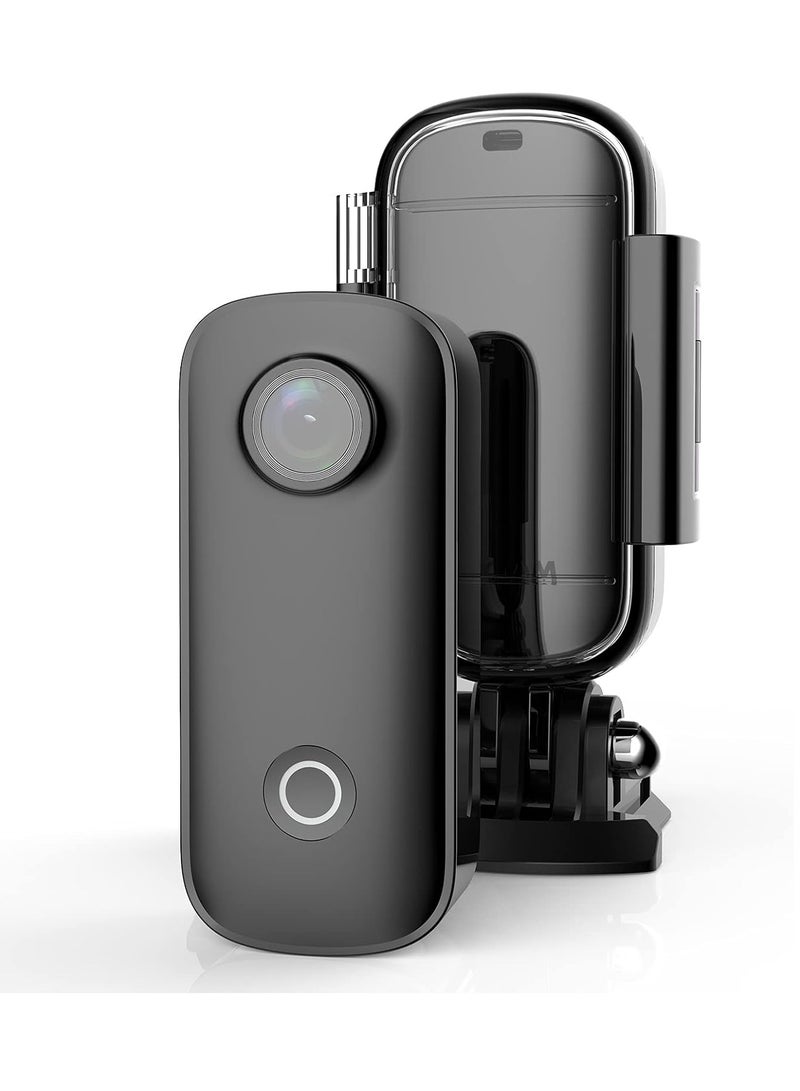 C100 Small Thumb Action Camera, 1080P 30FPS Waterproof Sports Video Camera, WiFi Wireless 15MP Imaging with Wearable Accessories for Travel, Sports, Vlog, Weighs 1 oz,(Black) - Image 1