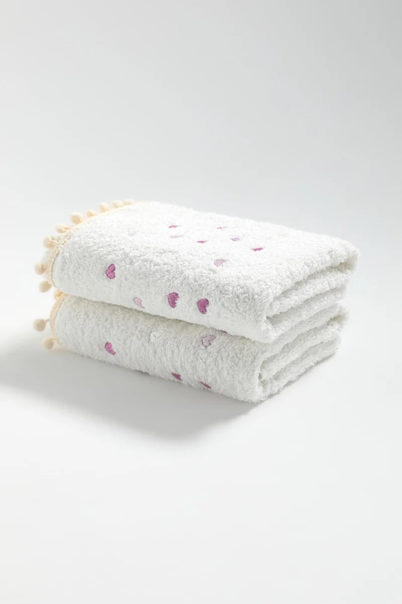 Favora Yoncagül Pompom 2-pack Hand and Face Towel - Ecru