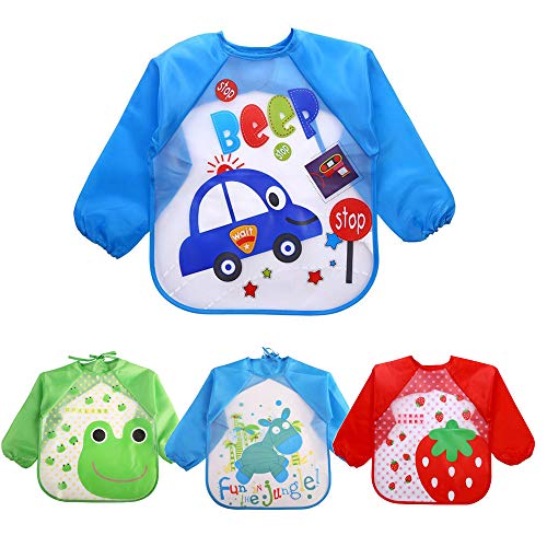 EchoDone 4 Packs Waterproof Childrens Art Smock Kids Painting Aprons Long Sleeve Smock for Eating 14 Years - Image 1