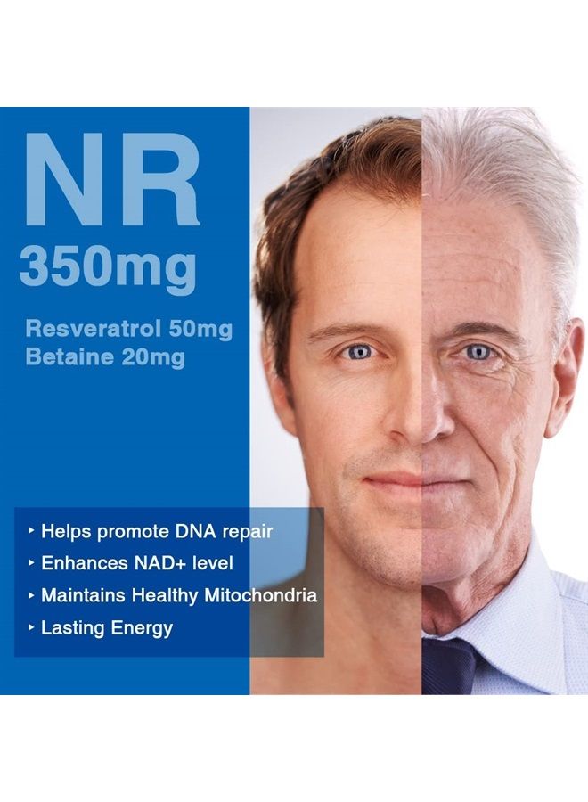 Lovita مكمل NR 350 مجم، مشابه لـ NMN، ريبوسيد النيكوتيناميد القوي مع الريسفيراترول والبيتين، مكمل عالي الامتصاص ومستقر من NAD لشيخوخة صحية، نباتي، 30 كبسولة - Image 3
