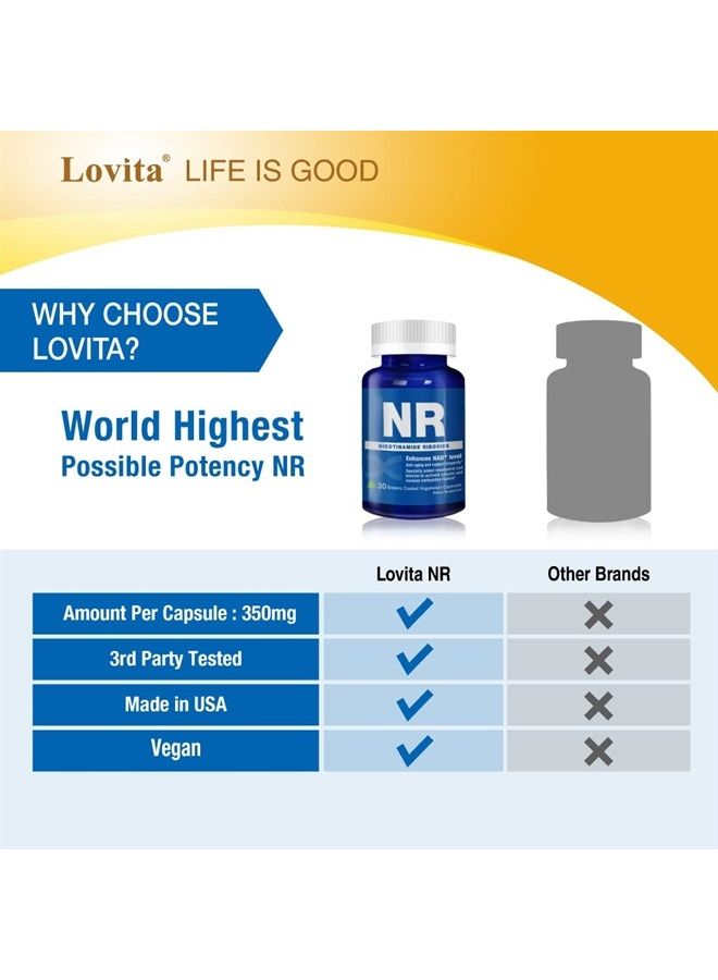 Lovita مكمل NR 350 مجم، مشابه لـ NMN، ريبوسيد النيكوتيناميد القوي مع الريسفيراترول والبيتين، مكمل عالي الامتصاص ومستقر من NAD لشيخوخة صحية، نباتي، 30 كبسولة - Image 4