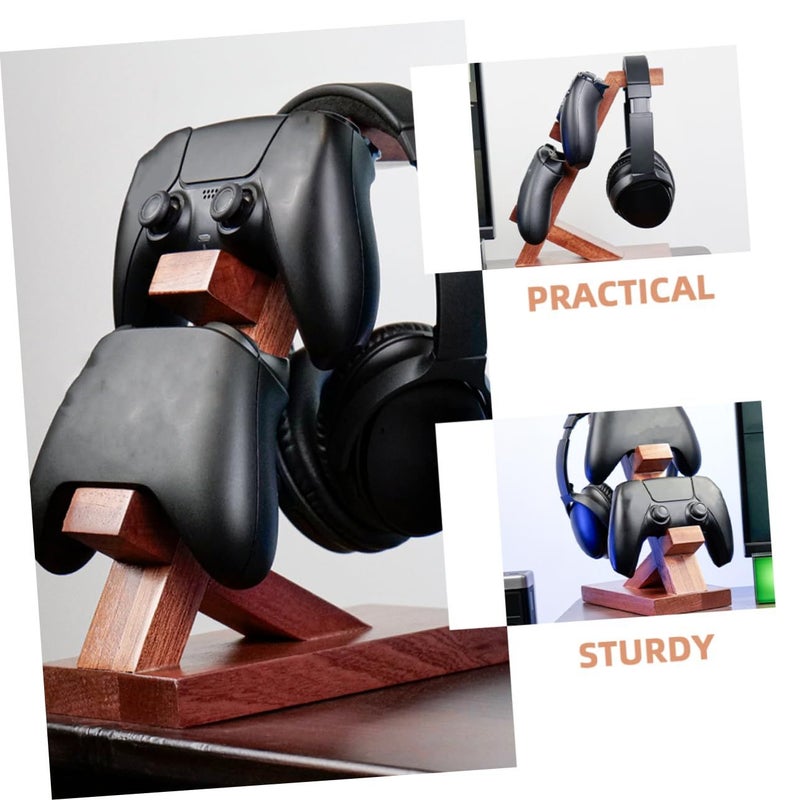 Multi Functional Wooden Controller Holder Stand For Game Accessories Sturdy Ergonomic Brown - Image 4