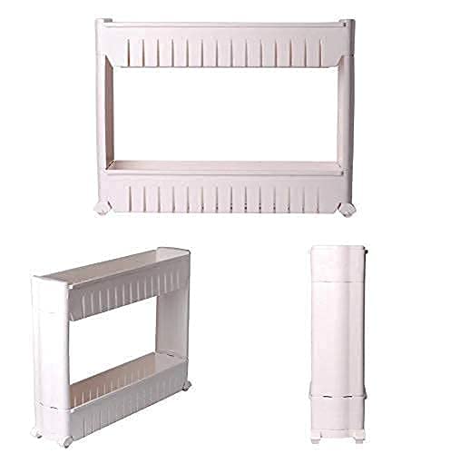 VISHVA 2 Layer Slide Storage Organizer Slim Rack Shelf with Wheels for Easy Movement Unbreakable Plastic white  - Image 3