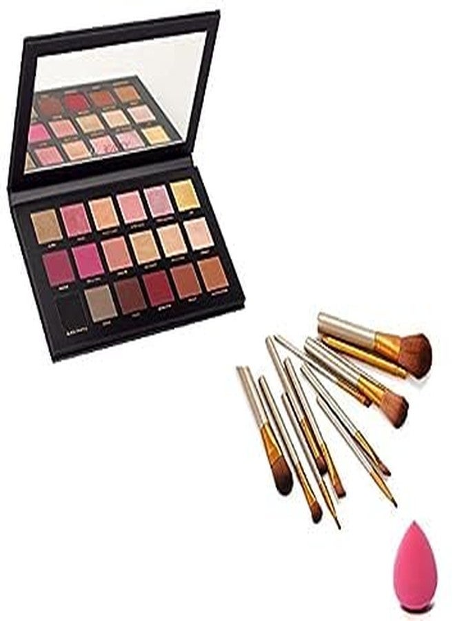 ZemGlam Rose Gold Glossy Finish Remastered 18 Multicolor Eye shadow with Makeup 12 Pc Brush set & 1 Pc Blender (3 Items in the set) - Image 2