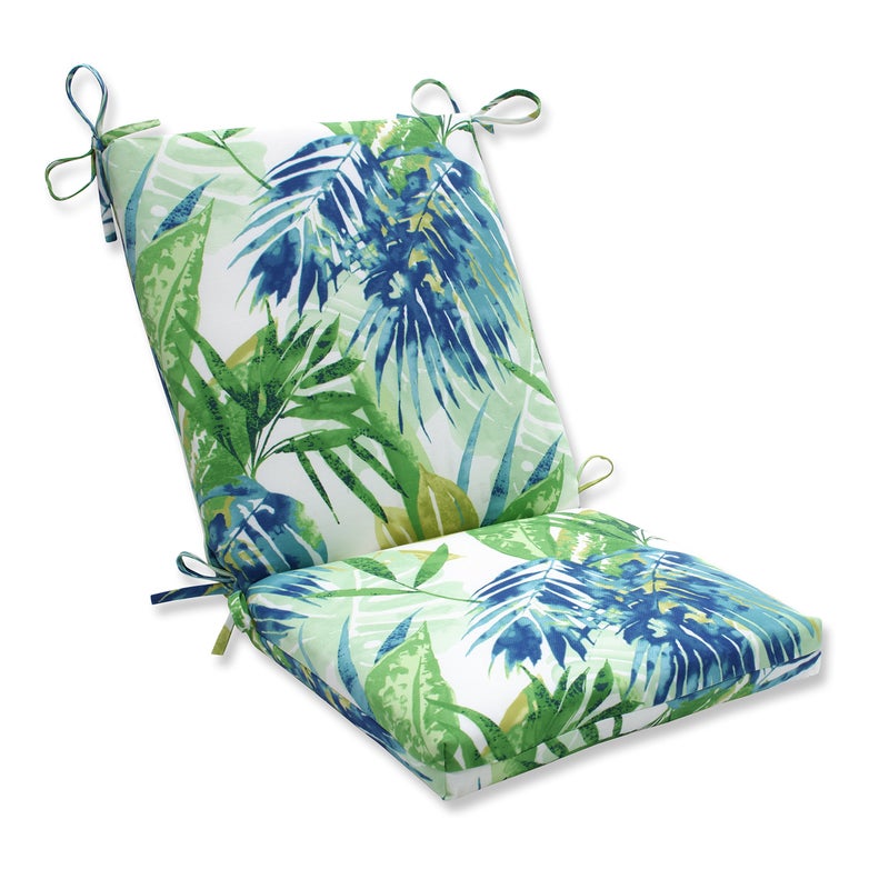 Pillow Perfect Tropic Floral IndoorOutdoor Solid Back 1 Piece Chair Cushion with Ties Squared Corner Deep Seat Weather and Fade Resistant 365 x 18 BlueGreen Soleil