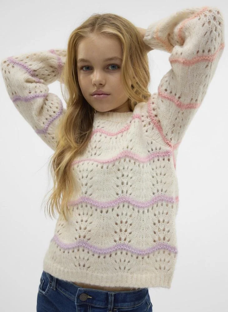 فيرو مودا جيرل Kids Stripe Crew Neck Knitted Swearters