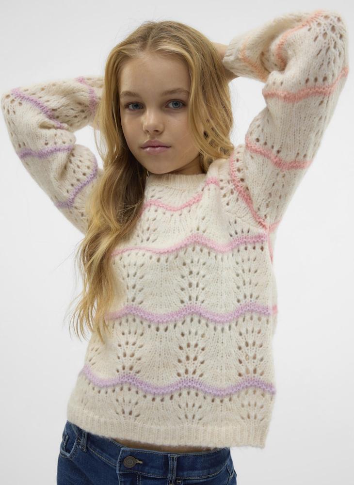Vero Moda Girl Kids Stripe Crew Neck Knitted Swearters  - Image 1