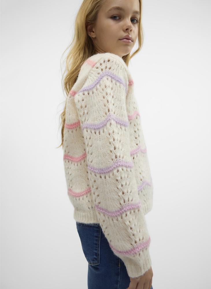 Vero Moda Girl Kids Stripe Crew Neck Knitted Swearters  - Image 2