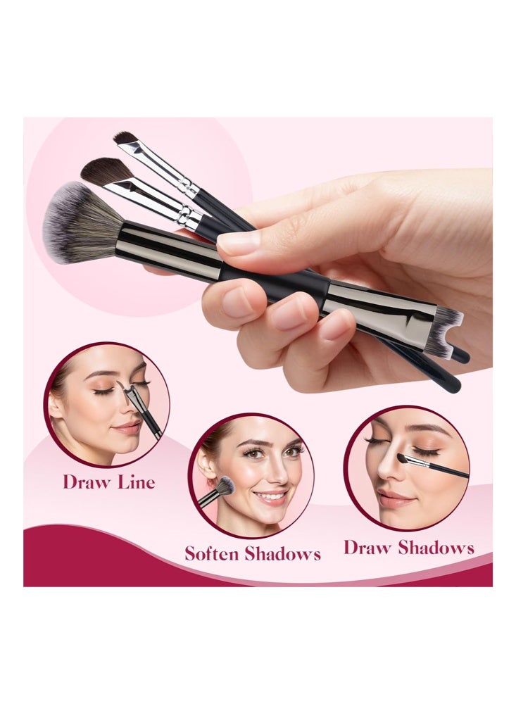 DNM 3 Pcs Sculpting Dual-End Nose Brush, 2-In-1 U-Shaped Brush and Fluffy Brush - Foundation Pinsel Contour Brush - for Precise Nose and Face Contouring (Black) - Image 4
