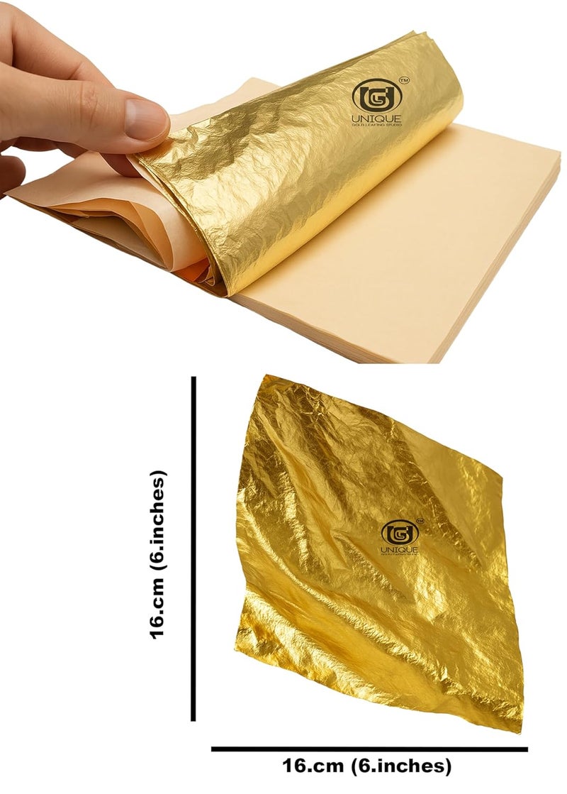 Unique Gold Leafing Studio أوراق رقائق الذهب UGLS 16x16 للزخرفة، تزيين المنزل، الفنون والحرف، فنون الرسم والأظافر وDIYS IG1LS (#2.5 ذهب) - Image 2