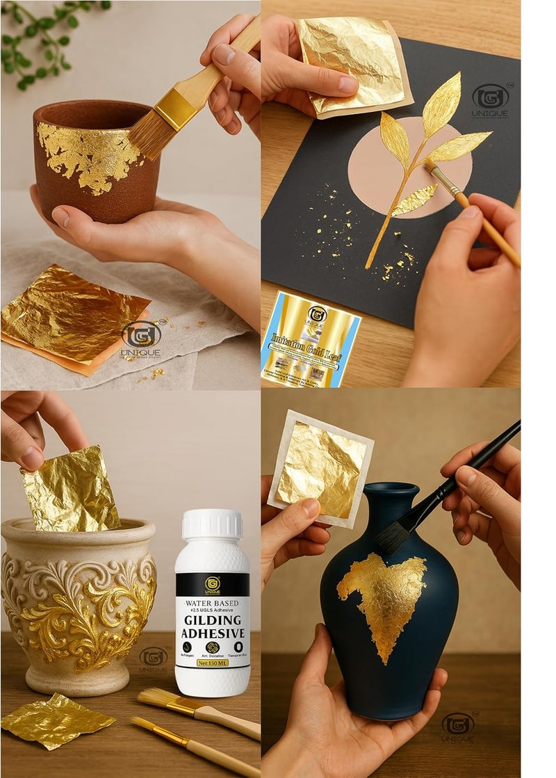 Unique Gold Leafing Studio أوراق رقائق الذهب UGLS 16x16 للزخرفة، تزيين المنزل، الفنون والحرف، فنون الرسم والأظافر وDIYS IG1LS (#2.5 ذهب) - Image 4