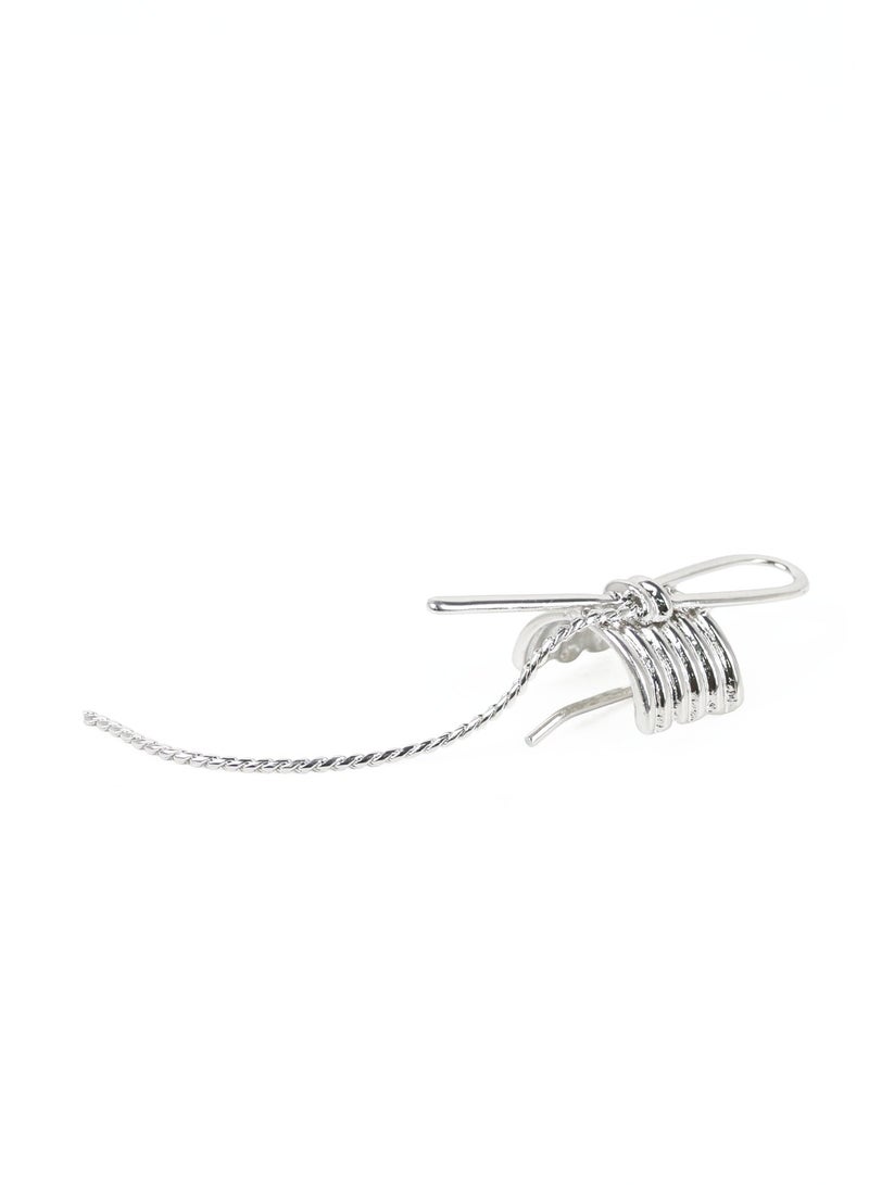 ZAAS Silver Bow Hair Cuff with Chain Detail - Image 2