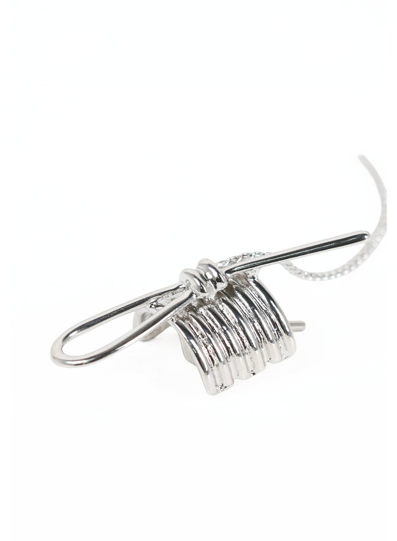 ZAAS Silver Bow Hair Cuff with Chain Detail - Image 1