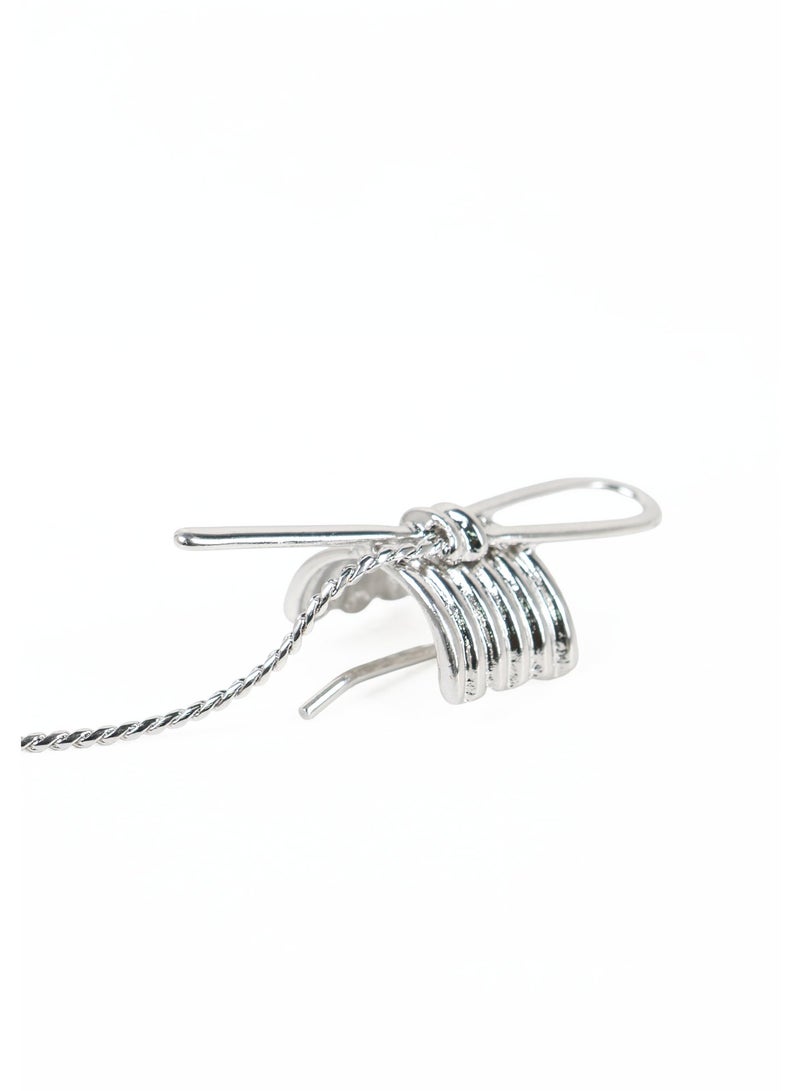 ZAAS Silver Bow Hair Cuff with Chain Detail - Image 3