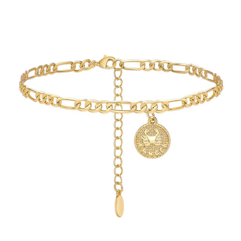 Lcherry Gold Anklets for Women Dainty Zodiac Constellation Waterproof Ankle Bracelet Zodiac Sign Disc Cancer Anklet 14K Real Gold Plated for Women - Image 1