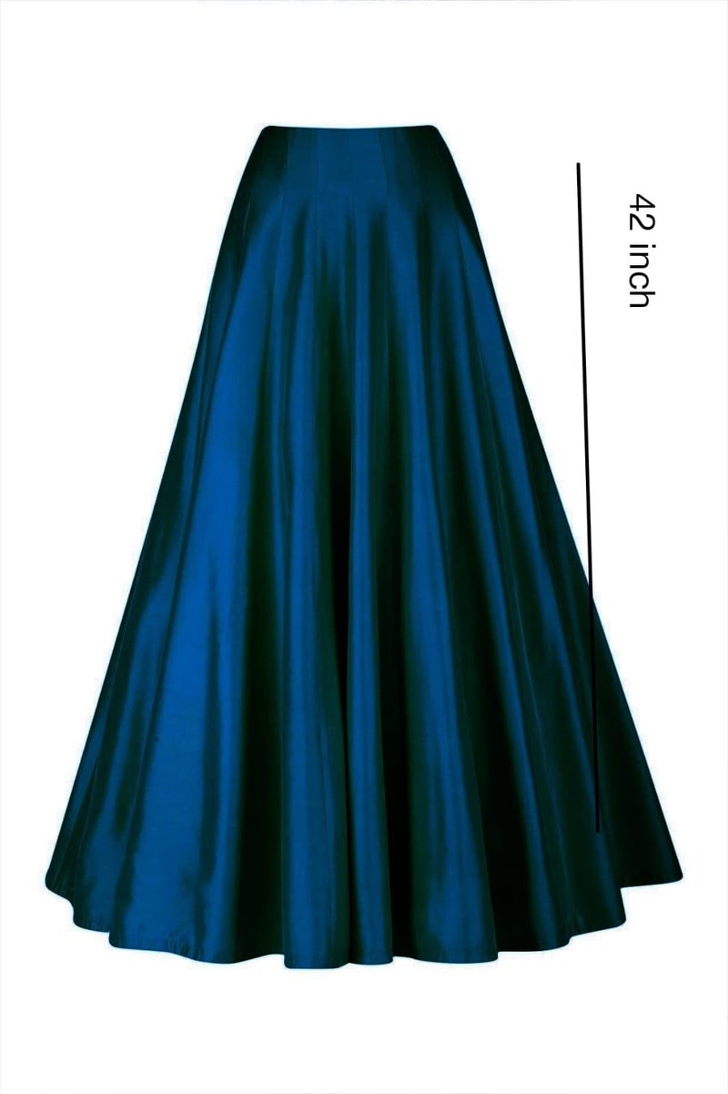 JANAK Girls Silk Fabric Long Ghera Kali Pattern Skirt (Navy Blue), Free Size - Image 2