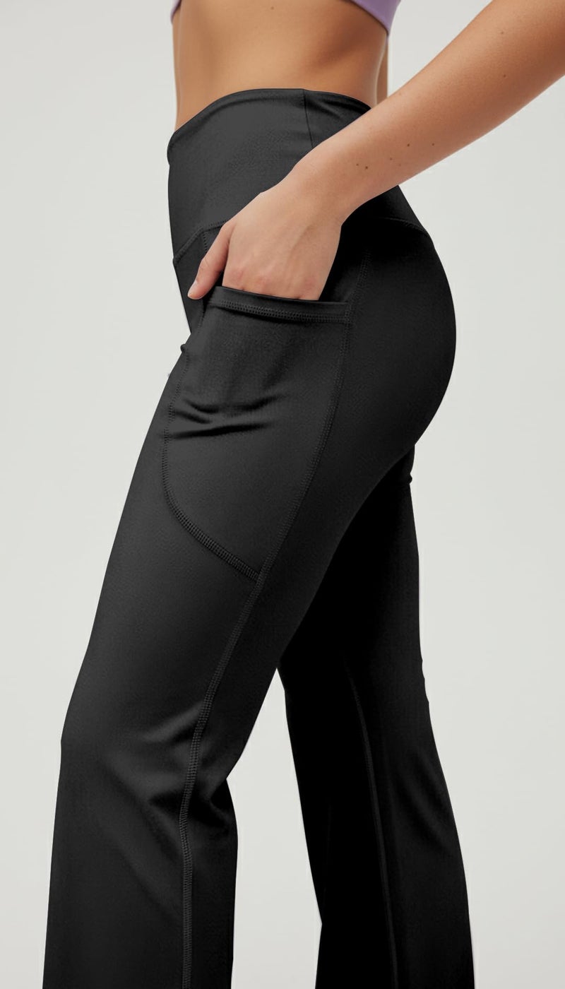 Mehrang High Waist Wide Leg with Side Pockets || Stretchable Tights || Sports Fitness Activewear Yoga Pants for Women (in, Alpha, L, Regular, Black) - Image 2